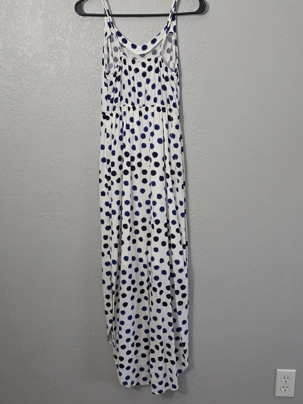 Old Navy White Maxi Dress Watercolor Style Blue Polka Dots Flowy Women XS - Picture 8 of 11